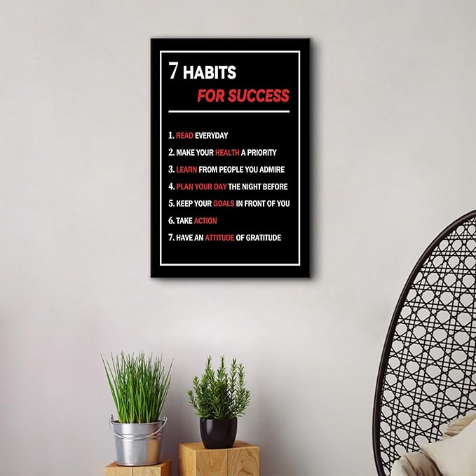 Inspirational Canvas Wall Art Poster 7 Habits For Success Inspirational Entrepreneur Quotes Painting Prints Inspiring Office Decor Modern Home Study Room Bedroom Gym Ready to Hang [12''Wx 18''H]