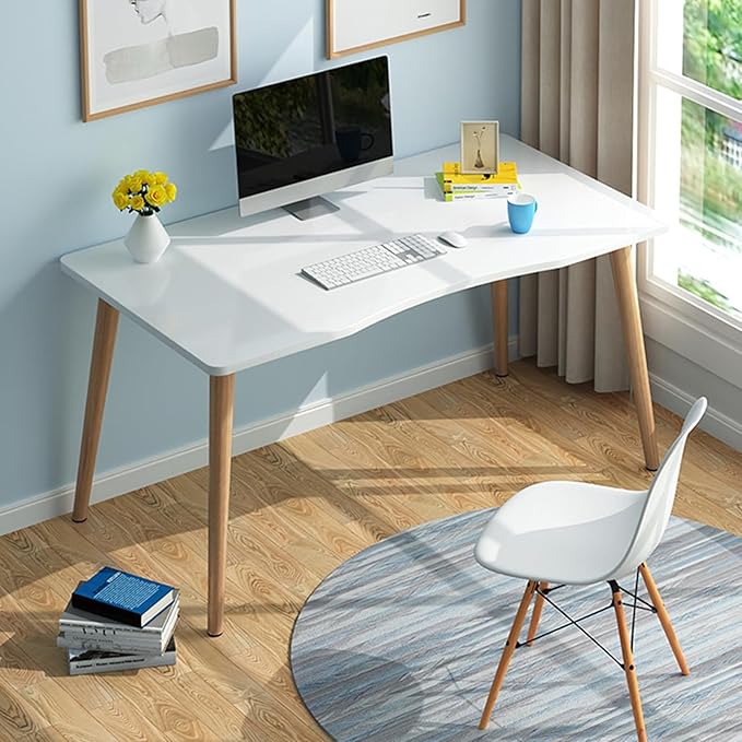 Nordic Style Computer Desk - Ergonomic Wood Writing Table for Home Office & Study - Spacious Desktop for Students & Professionals White