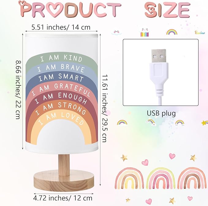 Classroom Lamp Calming Corner Decor Cozy Center 11. 61 Inches Small Bedside Desk Lamp USB Rainbow Reading Book Center Supplies for Home Bedroom Playroom Nursery
