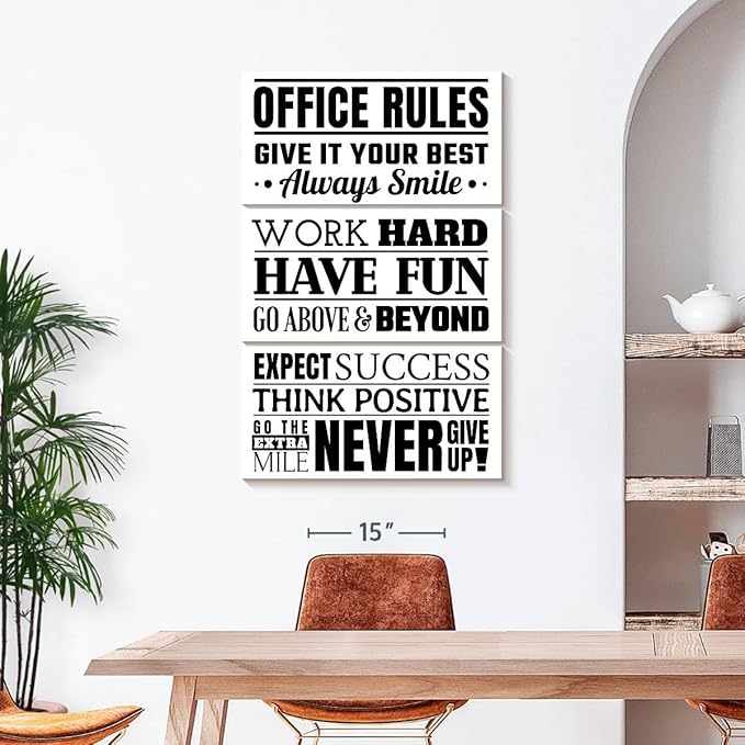 Elephant Stock - Fun Office Rules Wall Art - Vertical Multi Panel Canvas - 3 Piece Living Room Wall Decor - Digital Art Inspirational And Typography Multi Piece Wall Art - White And Black Decor - 28" x 45"