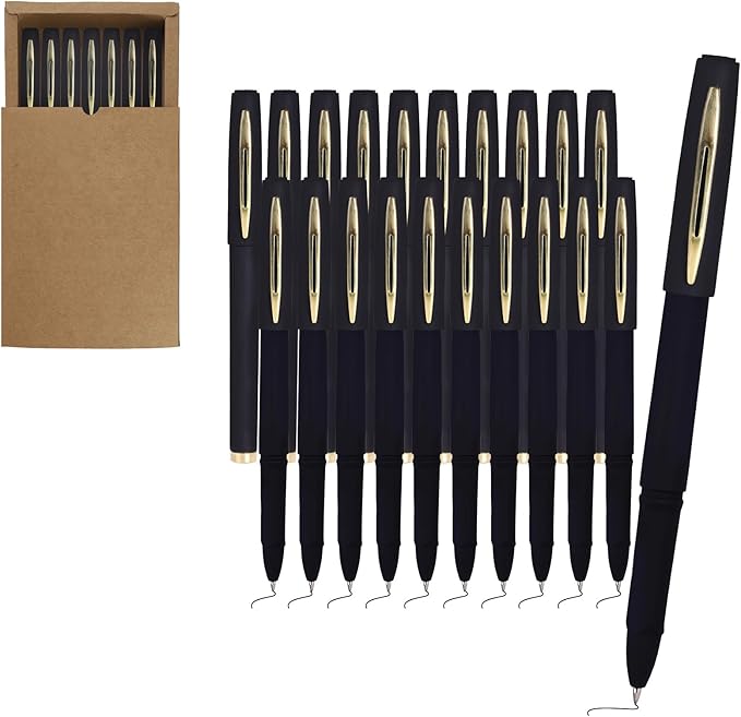 20 Pieces | Gel Ink Rollerball Pens 1.0mm Nib，Suitable for office work, study, and essential for writing，Large-capacity refills for ultra-long writing with a black-gold color scheme.