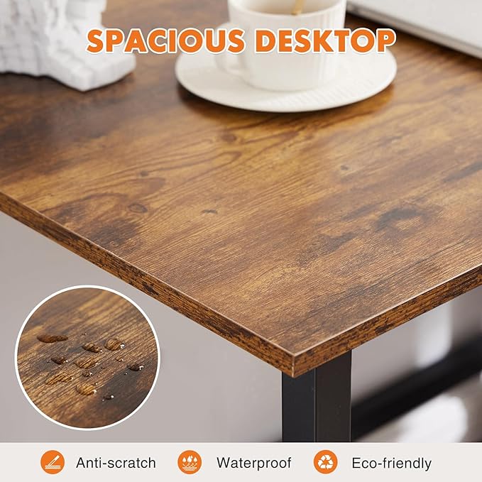 Sweetcrispy Small Computer Desk,55 Inch Office Writing Work Desk with Metal Frame Wooden Tabletop, Student Study Home Bedroom Table with X-Shaped Reinforcement, Brown