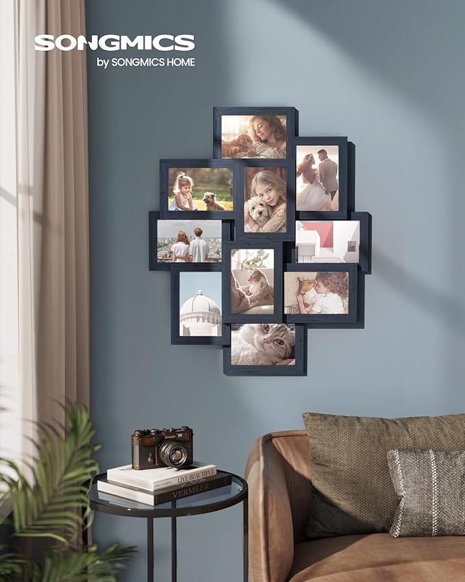 SONGMICS 4x6 Collage Picture Frames, 10-Pack Photo Collage Frame for Wall Decor, Glass Front, Assembly Required, Navy Blue URPF020Q01