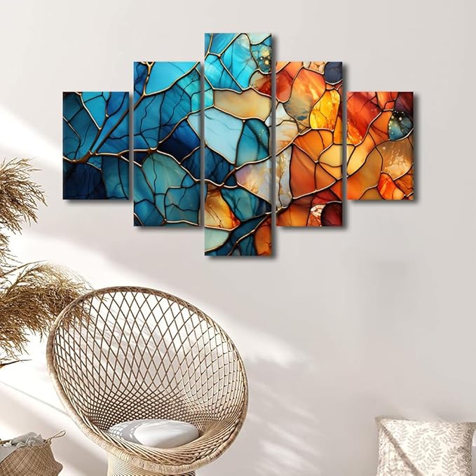 Canvas Wall Art Decor for Bedroom Mdoern Abstract Canvas Wall Art 5 Panel Home Wall Art Abstract Glass Window Painting Art Prints on Canvas for Men Living Room Decor Framed Ready to Hang 60x40 in