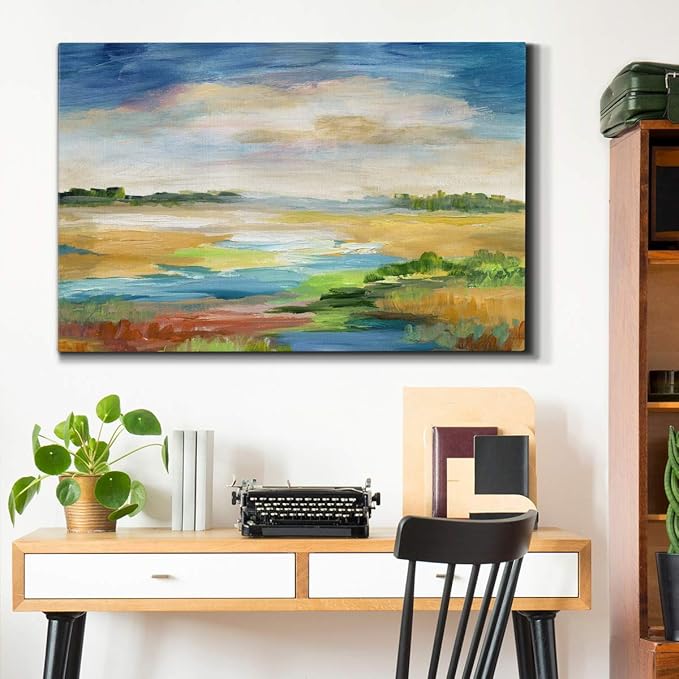 Landscape Wall Art Premium Gallery Wrapped Canvas Abstract Ocean Forest Modern Artwork Decoration for Living Room Kitchen Bathroom Office, Ready to Hang