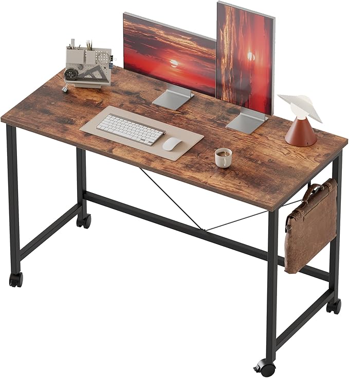 Mericonia 40 inch Rolling Computer Desk with Wheels, Gaming Desk for Small Spaces, Modern Simple Style Table for Home Office, Study Writing Table