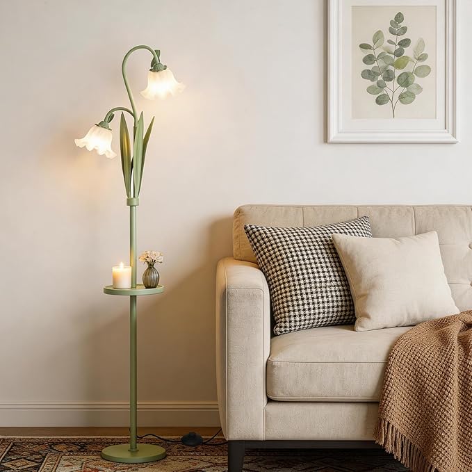 Funky Flower Floor Lamp with Table, Adjustable Gooseneck Floor Lamp with 3 Color Temperature, LED Bright Standing Lamp for Living Room, Bedroom, Corner, for Girl Women