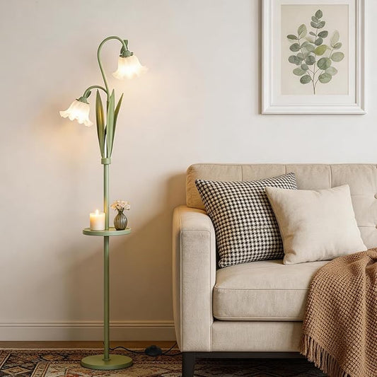 Funky Flower Floor Lamp with Table, Adjustable Gooseneck Floor Lamp with 3 Color Temperature, LED Bright Standing Lamp for Living Room, Bedroom, Corner, for Girl Women