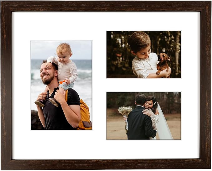 Golden State Art 11x14 Dark Brown Wood Picture Frame - White Mat for 5x7 and 4x6 Photos - Real Glass, Sawtooth Hanger, Swivel Tabs - Wall Mounting - Great for Posters, Weddings, and Engagements