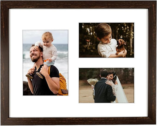 Golden State Art 11x14 Dark Brown Wood Picture Frame - White Mat for 5x7 and 4x6 Photos - Real Glass, Sawtooth Hanger, Swivel Tabs - Wall Mounting - Great for Posters, Weddings, and Engagements