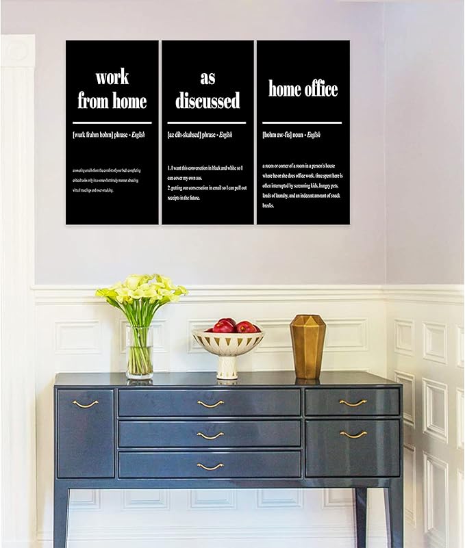 3 Piece Inspirational Canvas Wall Art, Quote "Work From Home - as Discussed - Home Office" Motivational Print Picture, Triptych Entrepreneur Poster Framed Artwork for Men Women Room Decor(36"Wx18" H)