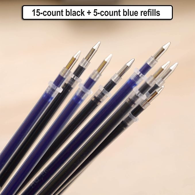 MiSiBao Gel Ink Rollerball Pens Refills Medium Point Pens Refill Work Pen Smooth Writing for Office, Pack of 20 (15 Black Ink and 5 Blue Ink)