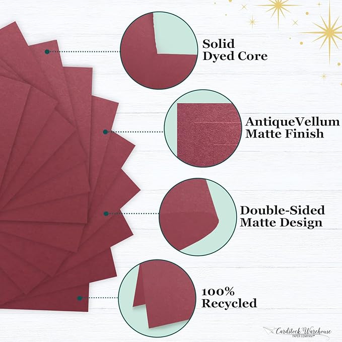 Cardstock Warehouse Foundations 100% Recycled Paver Red Burgundy Cardstock Paper - 25 Sheets 8.5 x 11” - 100 Lb/270 GSM Premium Red Card Stock for Card Making Laser Inkjet Printing & DIY Projects
