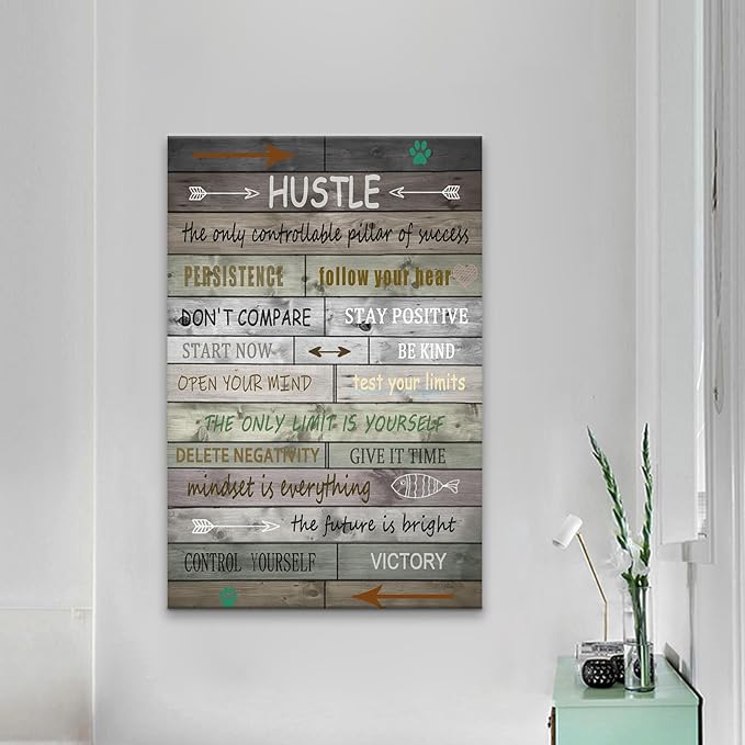 Motivational Canvas Wall Art Inspiration Hustle Sign Pictures Inspirational Quotes Modern Motivation Painting Posters Prints Artwork for Home Office Classroom Decor Framed Ready to Hang [24''Wx36''H]