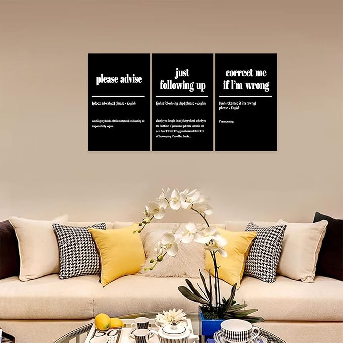 3 Piece Inspirational Canvas Wall Art, Quotes "Please Advise - Just Following up - Correct me if I'm Wrong" Motivational Print Pictures Office Decor, Framed Artwork for Home Wall Decor (48"Wx24" H)