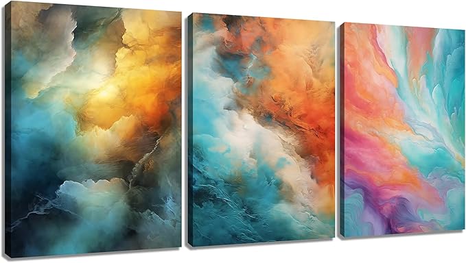 Abstract Colorful Canvas Wall Art Rendering Clouds Poster Print Home Wall Decor 3 Pieces Modern Picture Painting Artwork for Women Kitchen Bedroom Living Room Office Ready to Hang [36''W x 16''H]