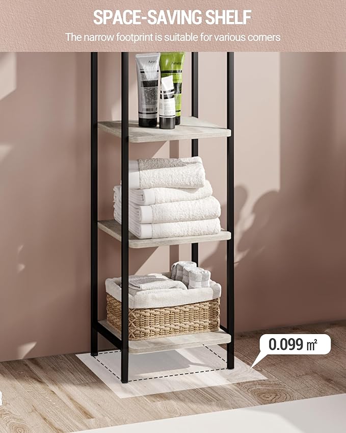 Bookcase Bookshelf, Narrow Book Shelf, Industrial Corner Shelf Storage Organizer, Slim Shelving Unit for Home Office, Living Room, Bedroom, Kitchen, 6-Tier Greige and Black BC24605B