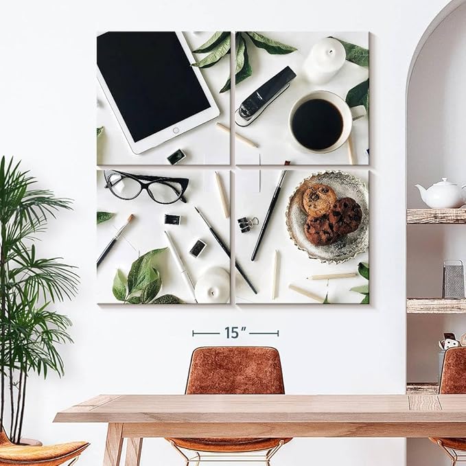 ElephantStock - Workspace Wall Art - Square Multi Panel Canvas - 4 Piece Home Office Wall Decor - Photography Profession Multi Piece Wall Art - Brown And Green Decor - 50" x 50"