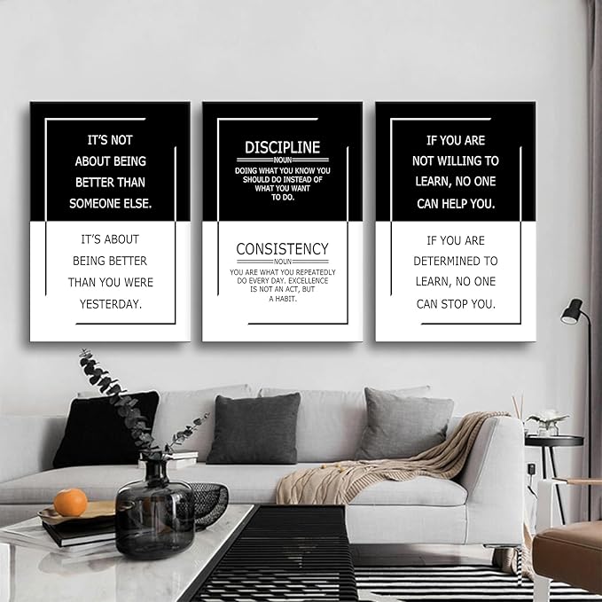 Motivational Poster for Office Decor 3 Piece Practice Success Quote Inspirational Wall Art Canvas Prints Artwork for Modern Home Living Room Painting Pictures Stretched and Framed[72''Wx 36''H]