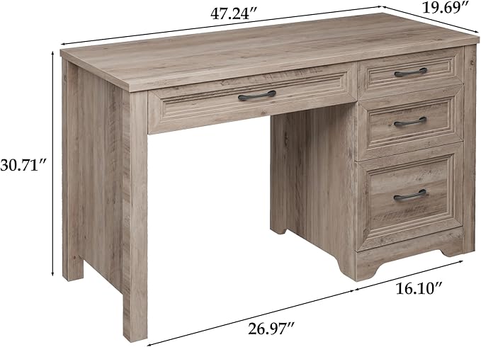 Farmhouse Executive Desk with Drawers, Wood Computer Desk with Ample File Drawer, Rustic Home Office Desk with Storage for Bedroom, Living Room, Grey