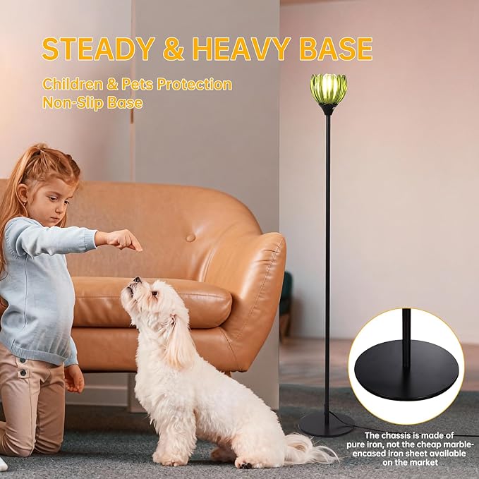 Floor Lamps for Living Room, Bedroom, Black Standing Lamp with 12W Bulb, Vintage Floor Lamp for Reading, Nursery, Corner (Green Tulip)