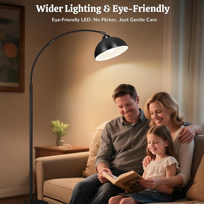 Arc Floor Lamps for Living Room, 72" Modern Tall Lamp with Remote Control and Stepless Dimmable 9W LED Bulb, Over Couch Arched Reading Lamp for Bedroom, Office(Black)