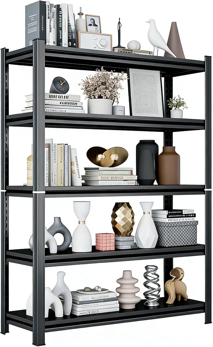 Book Shelf, Metal Bookshelves, Heavy Duty Steel Bookcases, Large Storage Capacity Adjustable Tall Industrial Bookshelf for Living Room, Bedroom and Library, Black (5-Tier 71''Hx39''Wx16''D)