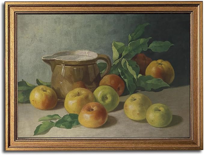 Gold Framed Wall Art Vintage Canvas Wall Art Harvest Apples Still Life Artwork Prints Picture for Living Room Bedroom Farmhouse Bathroom Office Decor, 12x16