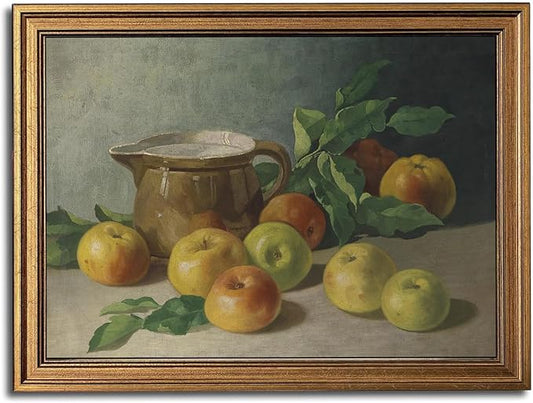 Gold Framed Wall Art Vintage Canvas Wall Art Harvest Apples Still Life Artwork Prints Picture for Living Room Bedroom Farmhouse Bathroom Office Decor, 16x24