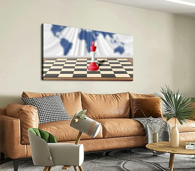 Canvas Wall Art for Living Room Bedroom Austrian Chess King Covered Country Flag A Chess Board Table Against Big Large Wall Art Decor Framed Painting Wall Pictures Prints Artwork Office