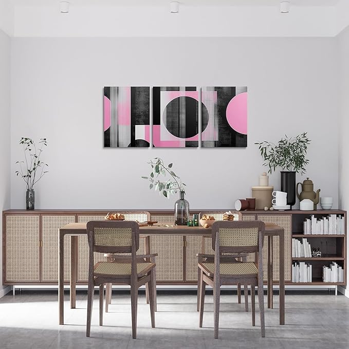 jejeloiu 12"x16"x3pcs Office Decorations Artwork Posters Pink Modern Geometric 3 Piece Canvas Wall Art for Living Room Bedroom Abstract Art Picture Wall Decor