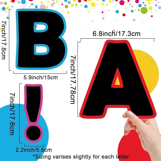 150 PCS Large 6" Font Bulletin Board Letters and Punctuation Cutouts Set, Black with Rainbow Neon Decoration Border Letters for Classroom Alphabet Poster Wall Bulletin Board Display Home School Decor