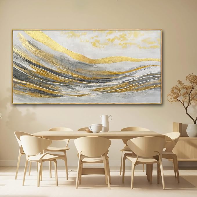 Artexist Gold Home Wall Decor Line Canvas Wall Art Vintage Artwork 29"x58" Large Poster for Living Room Office Kitchen Pictures