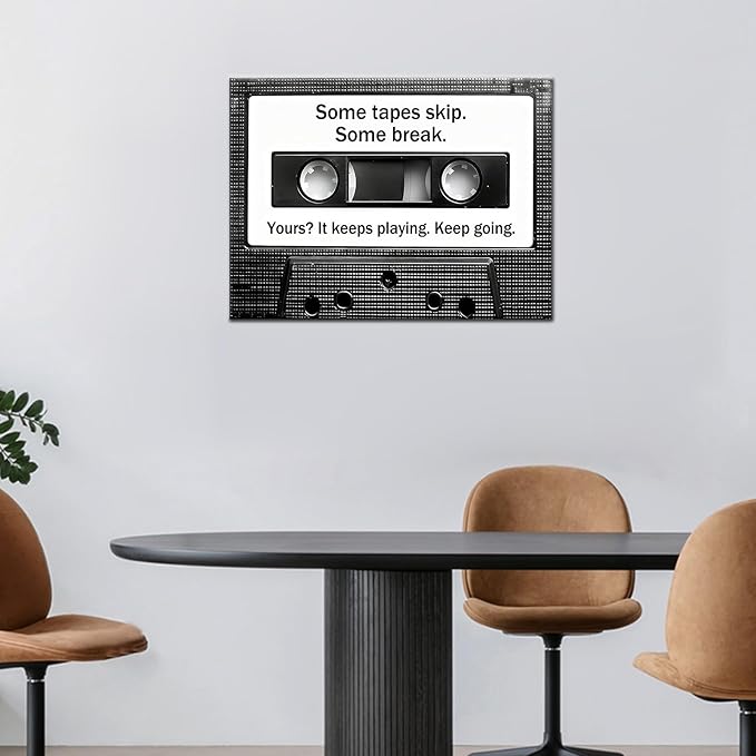 PSYYSP Cassette Tape inspirational Canvas Wall Art Motivational Poster for Office Classroom Fitness Office Decor Positive Quotes Picture Print for Men Women Growth Mindset Ready to Hang [18''Wx24''H]
