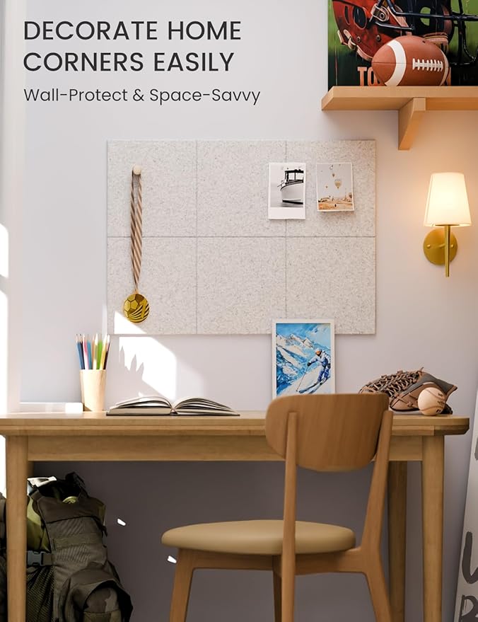 Fluxynara Felt Bulletin Board Tiles -28"x18" Cork Board Alternative for Office Decor, Push Pin Board Wall Organizer 6-Pack -Marble Gray