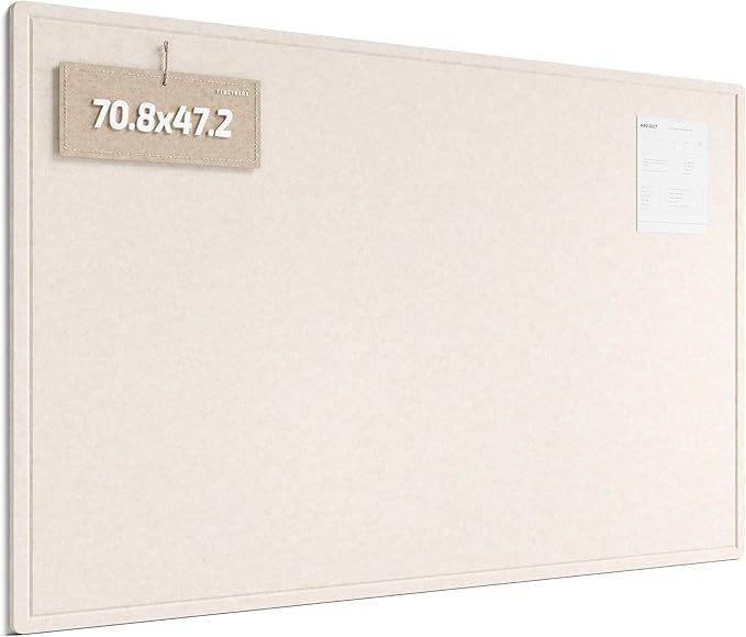 Fluxynara Large Bulletin Board, 70.8" x 47.2" Cork Board Alternative with 48 Safe Removable Adhesive Tabs, Foldable Felt Pin Board for Home Office, Classroom, Bedroom,Entryway for Walls— Oatmeal
