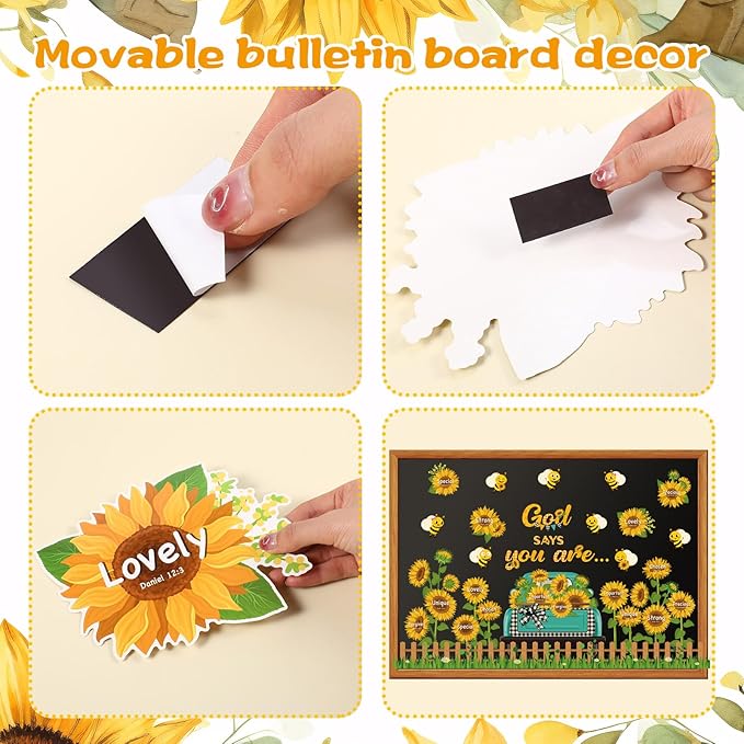Religious Sunflower Bulletin Board Decorations Set Magnetic Bee Truck Cutouts God Says You are Bulletin Board Decor for Back to School Church Classroom Wall Decor