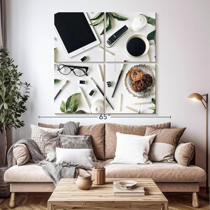 ElephantStock - Workspace Wall Art - Square Multi Panel Canvas - 4 Piece Home Office Wall Decor - Photography Profession Multi Piece Wall Art - Brown And Green Decor - 50" x 50"