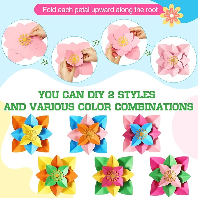 18 Pcs Paper Flowers Decor for Wall DIY Flower Bulletin Board 3D Spring Fiesta Mexican Paper Floral Decoration for Photo Backdrop Classroom Back to School Party(Pointed-Leaf Clover,Rainbow)