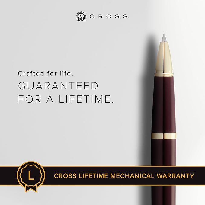 Cross Bailey Light Polished Burgundy Resin and Gold Tone Rollerball Pen - Professional Pen for Effortless Writing - Journaling, Note-Taking & More - Black Ink - Easy Handling