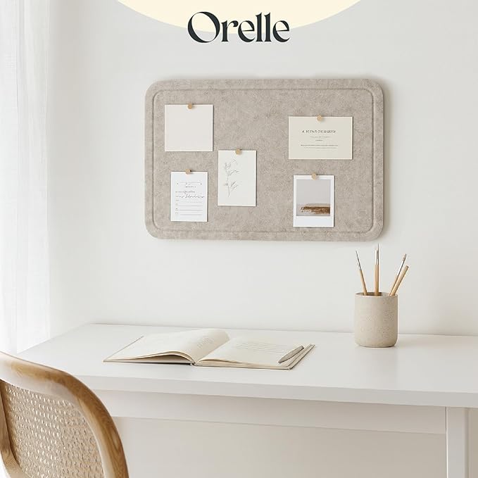 Orelle Felt Bulletin Board | 23 x 15” | Foldable Peel and Stick Felt Board for Wall | Alternative Cork Board for Office, Message Board, Kids Art Display | Beige