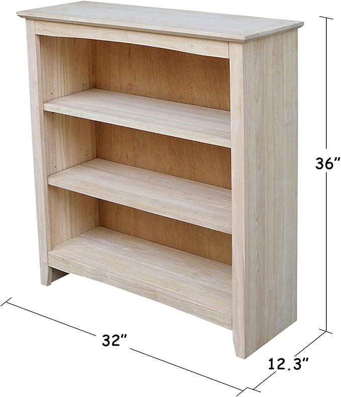 International Concepts Shaker Bookcase, 36-Inch High, Solid Parawood, Unfinished