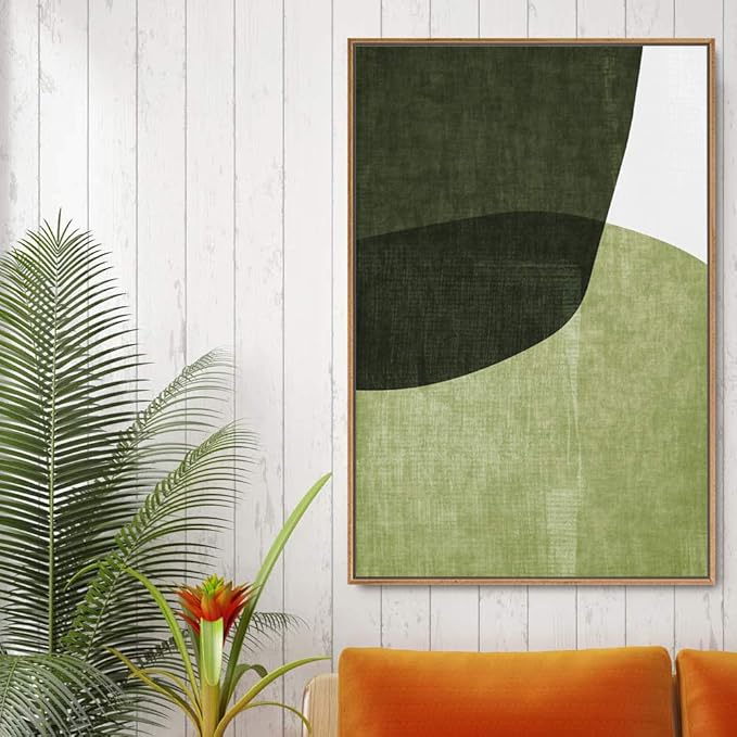 IDEA4WALL Framed Canvas Print Wall Art Textured Blue Color Block Leaves Geometric Shapes Illustrations Modern Art Chic Colorful for Living Room, Bedroom, Office - 16"x24" Natural