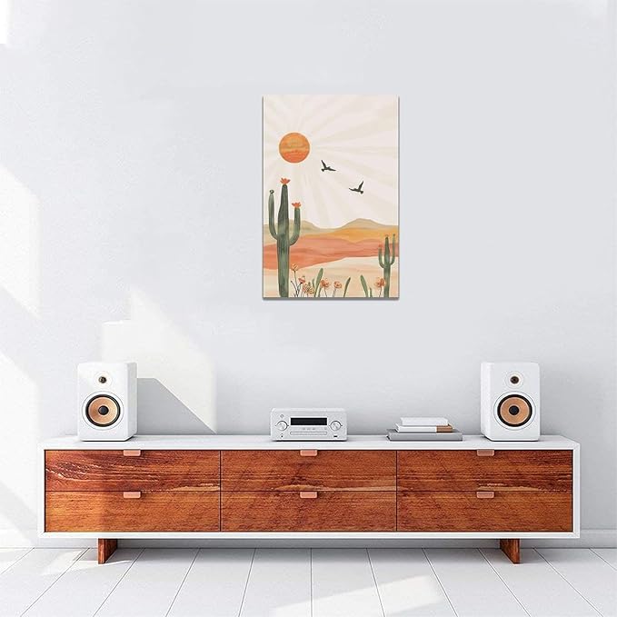 Cactus Wall Art Succulent Desert Boho Pictures Wall Decor Minimalist Nature Canvas Painting Print Home Modern Artwork Decorations Framed for Bathroom Living Room Bedroom Office 16 x 24 inch