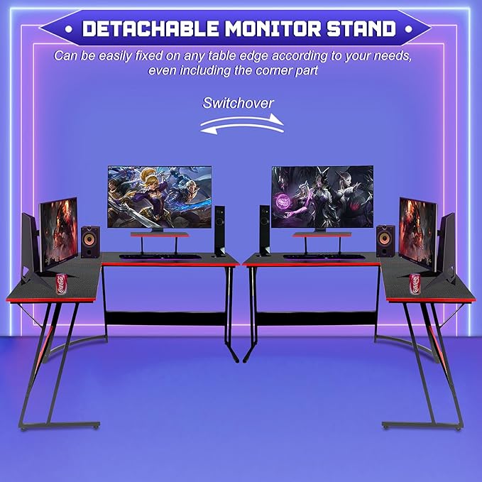 NChanmar L Shaped Gaming Desk with Monitor Riser Stand, Home Office Corner Desk for Studying, Working, Large Desktop, Black
