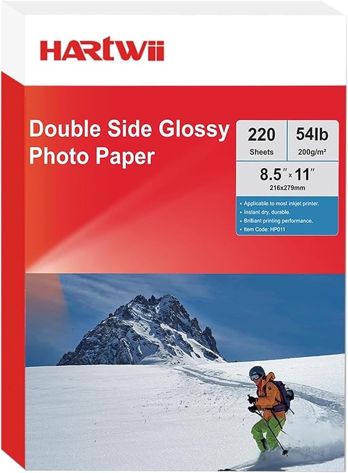 220 Sheets Double Side High Glossy Photo Paper 8.5x11 Inches 54lbs for Inkjet Printers and Dye Ink 200Gsm Suitable for Inkjet Printing Printer