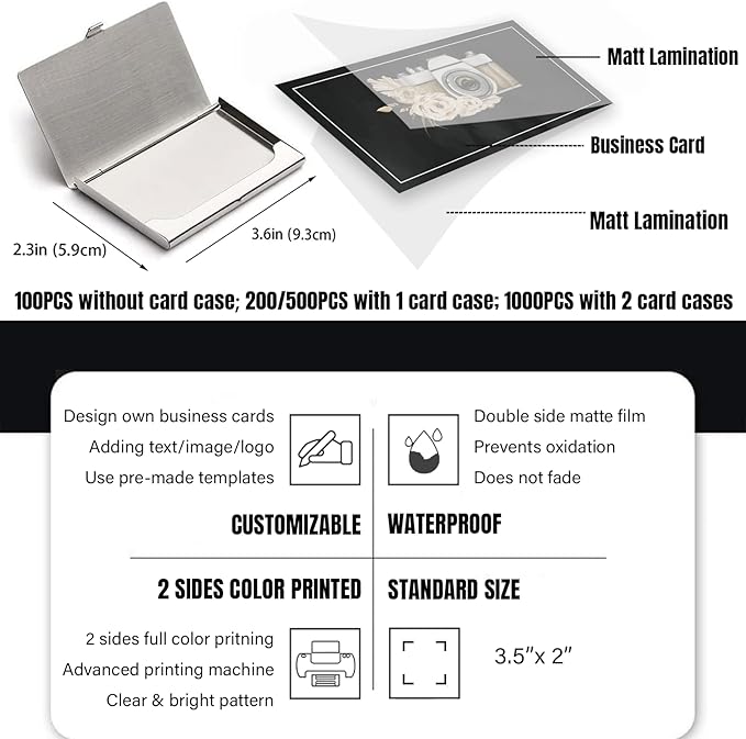 Business Cards Customize with Photography Templates, Custom Business Cards Personalized with Your Logo, 3.5"X 2" 300gsm Matte Paper for Small Business