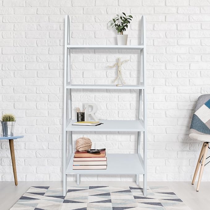 Casual Home 100% Solid Wood 4-Shelf Ladder Bookcase, Standard, 60" H, White