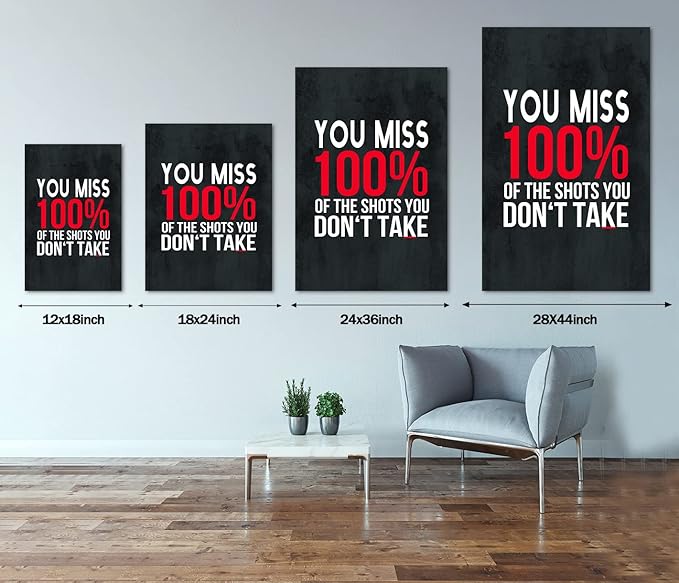 Michael Scott Framed Poster Wayne Gretzky Funny Print Art You Miss 100% Of The Shots You Don’t Take Easy Inspirational Canvas Giclee Office Artwork HD Print Modern Home Decor Easy to Hang-28"Wx44"H