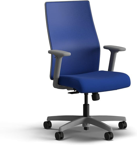 HON Ignition 2.0 Mid Back Task Chair, Spectrum Mesh, Standard Synchro-Tilt Control, Office Chair with Lumbar Support, Height and Width Adjustable Arms, Titanium Frame, Cobalt